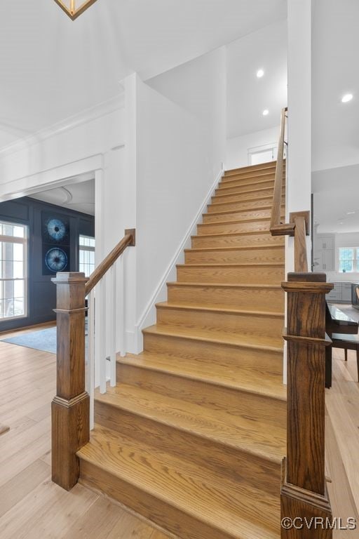 547 River Rd, Manakin Sabot, VA 23103 - staircase featuring wood finished floors and recessed lighting