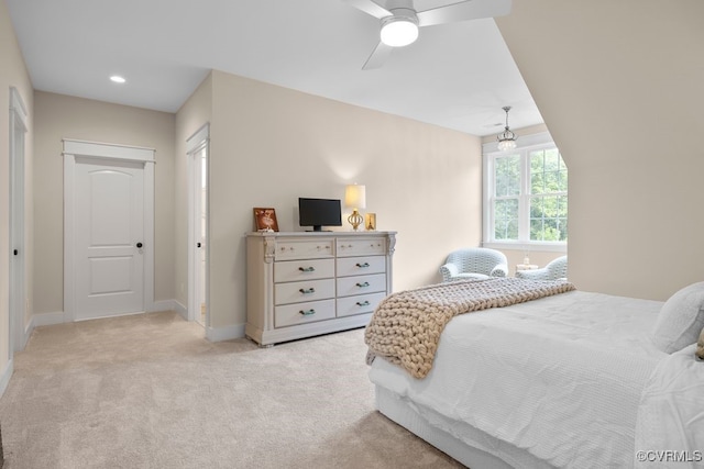 547 River Rd, Manakin Sabot, VA 23103 - bedroom featuring light colored carpet, ceiling fan, and recessed lighting