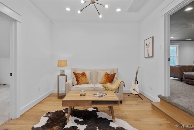 547 River Rd, Manakin Sabot, VA 23103 - sitting room featuring a chandelier, light wood-type flooring, and recessed lighting