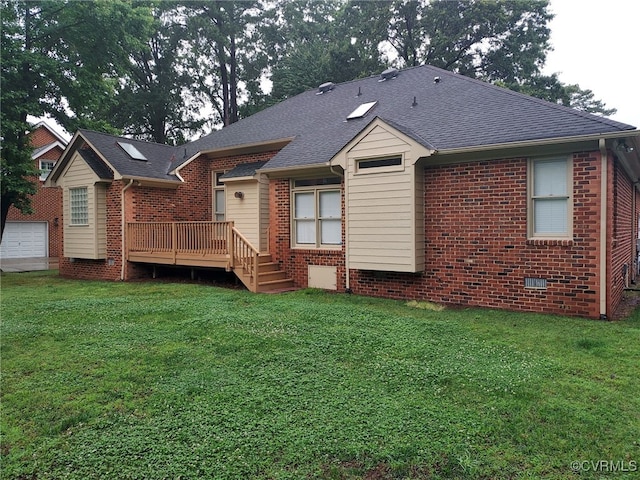 113 Comstock Dr, Colonial Heights, VA 23834 - back of property with a wooden deck, a yard, and brick siding