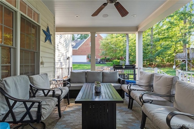 14469 St Andrews Ln, Ashland, VA 23005 - view of patio / terrace with an outdoor hangout area and ceiling fan