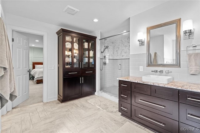 14469 St Andrews Ln, Ashland, VA 23005 - ensuite bathroom featuring vanity, a stall shower, and recessed lighting