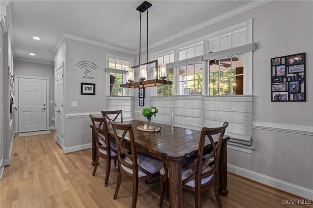 14469 St Andrews Ln, Ashland, VA 23005 - dining space featuring light wood-type flooring, ornamental molding, baseboards, and recessed lighting