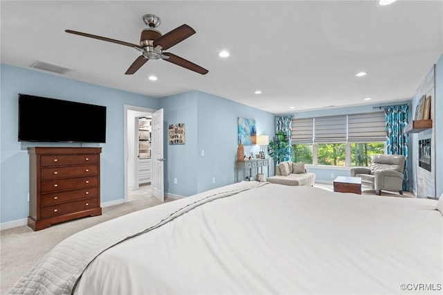 14469 St Andrews Ln, Ashland, VA 23005 - bedroom featuring light colored carpet, recessed lighting, baseboards, and ceiling fan