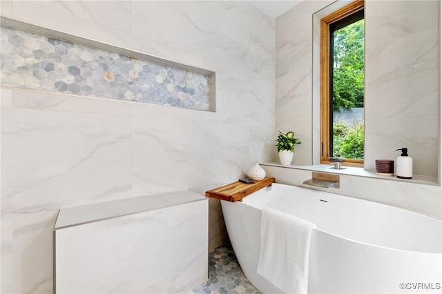 322 Charmian Rd, Richmond, VA 23226 - full bathroom with a freestanding tub and tile walls