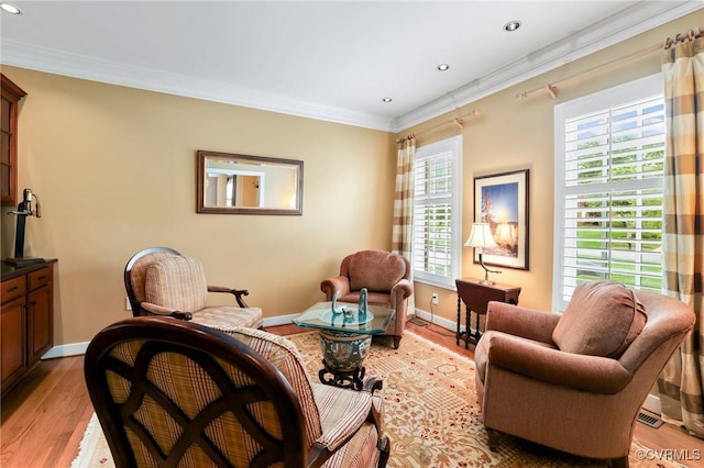 561 Hill Grove Rd, Manakin Sabot, VA 23103 - sitting room with crown molding, light wood-style flooring, baseboards, and recessed lighting