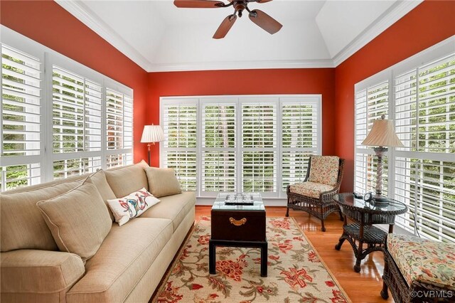 561 Hill Grove Rd, Manakin Sabot, VA 23103 - living area with a ceiling fan, wood finished floors, and lofted ceiling