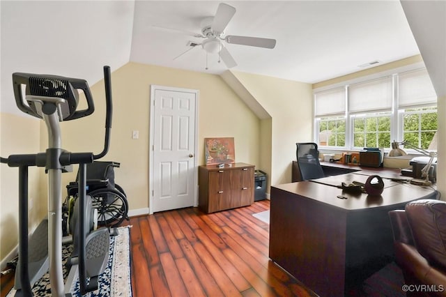 561 Hill Grove Rd, Manakin Sabot, VA 23103 - office space with ceiling fan, dark wood-style floors, and baseboards