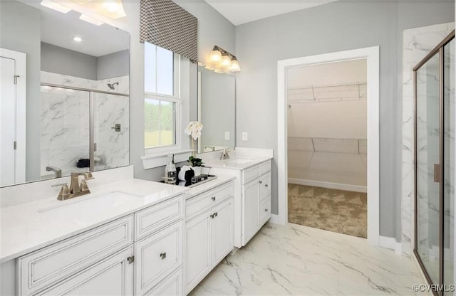 3 Abercrombie Dr, Chesterfield, VA 23838 - bathroom featuring a marble finish shower, marble finish flooring, double vanity, and a walk in closet