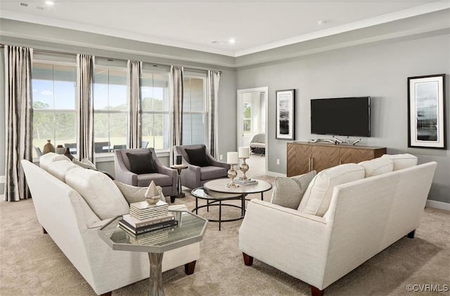 3 Abercrombie Dr, Chesterfield, VA 23838 - living room featuring baseboards, light colored carpet, healthy amount of natural light, recessed lighting, and ornamental molding