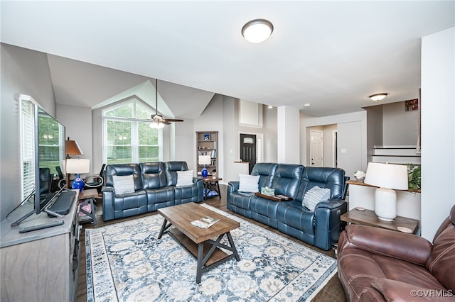 16397 Goshen Rd, Montpelier, VA 23192 - living room with a ceiling fan, wood finished floors, and lofted ceiling