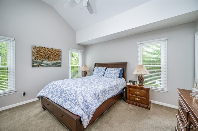 16397 Goshen Rd, Montpelier, VA 23192 - bedroom featuring light colored carpet, vaulted ceiling, baseboards, and a ceiling fan