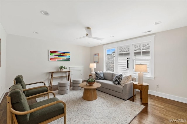 109 Libbie Ave, Richmond, VA 23226 - living room featuring baseboards, wood finished floors, recessed lighting, and ceiling fan