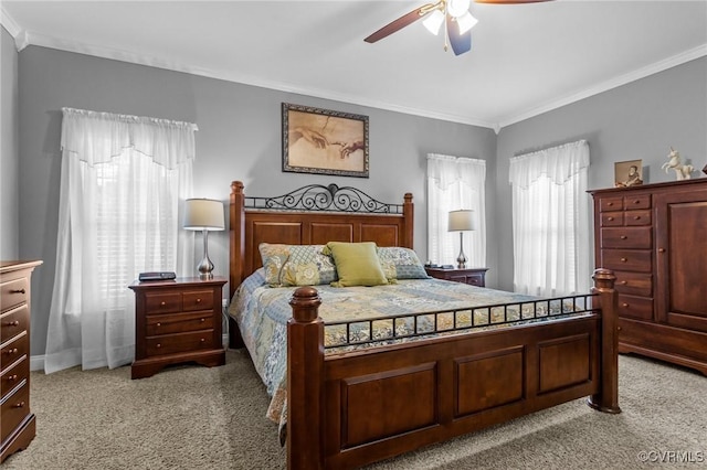 9085 Winter Spring Dr, Mechanicsville, VA 23116 - bedroom featuring crown molding, light carpet, a ceiling fan, and baseboards