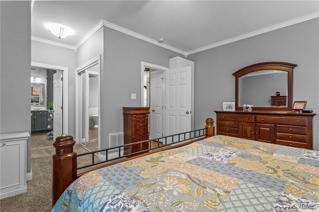 9085 Winter Spring Dr, Mechanicsville, VA 23116 - carpeted bedroom featuring crown molding and connected bathroom