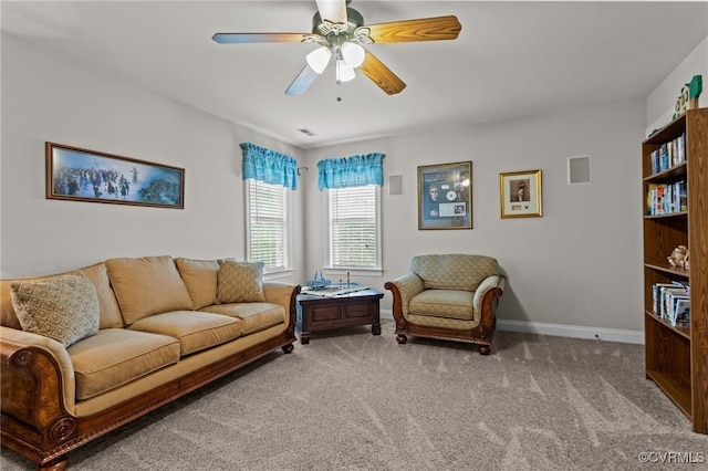9085 Winter Spring Dr, Mechanicsville, VA 23116 - carpeted living room with a ceiling fan and baseboards