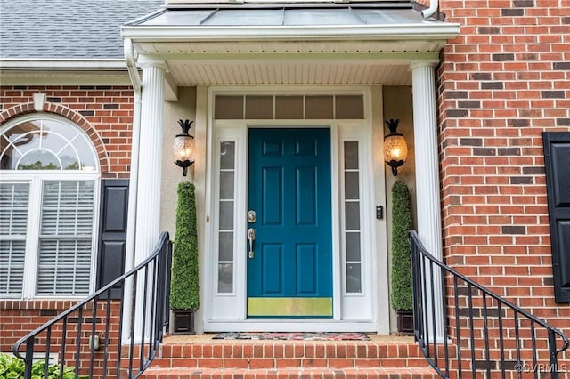 9085 Winter Spring Dr, Mechanicsville, VA 23116 - doorway to property with brick siding and roof with shingles
