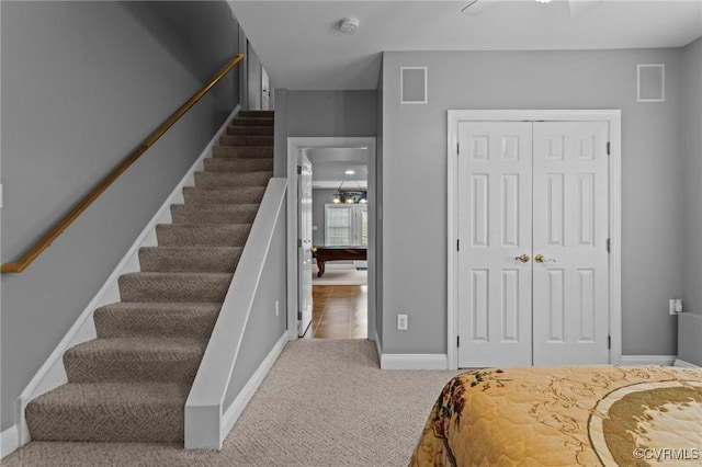 9085 Winter Spring Dr, Mechanicsville, VA 23116 - staircase featuring carpet flooring and baseboards