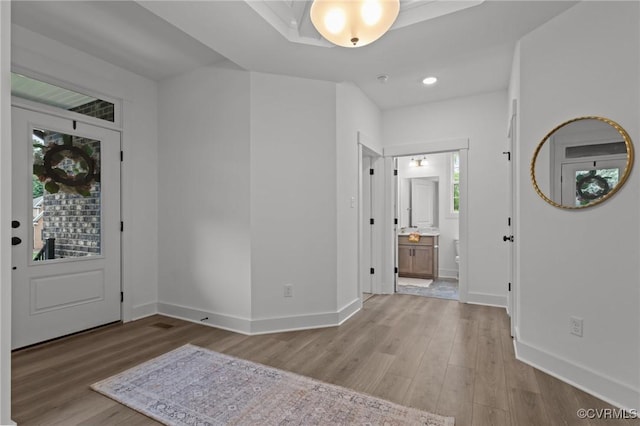 9074 Winter Spring Dr, Mechanicsville, VA 23116 - foyer entrance with wood finished floors, baseboards, and recessed lighting