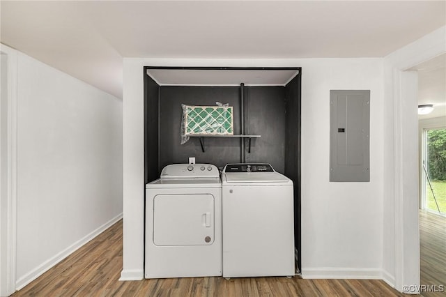 3027 Supply Rd, Port Royal, VA 22436 - laundry room with electric panel, separate washer and dryer, wood finished floors, and baseboards