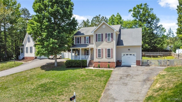 3218 Rimswell Ct, Midlothian, VA 23112 - colonial inspired home with a porch, driveway, crawl space, and a garage