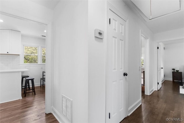 1311 Dinwiddie Ave, Hopewell, VA 23860 - hallway featuring attic access, dark wood-type flooring, baseboards, and recessed lighting
