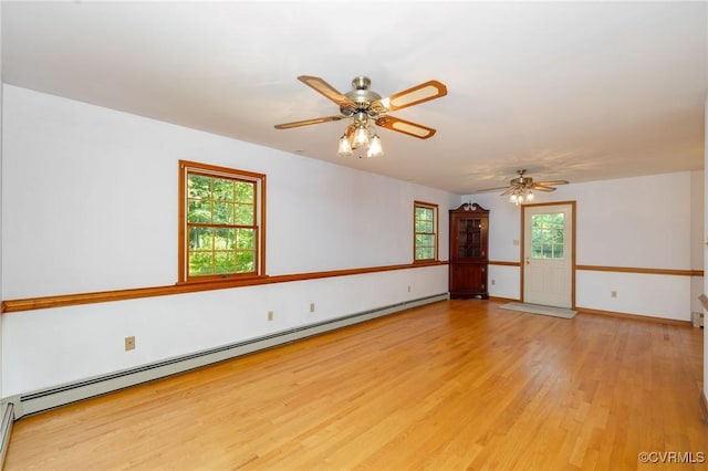 6495 Robin Way, Mechanicsville, VA 23111 - unfurnished room featuring a baseboard heating unit, light wood-style floors, ceiling fan, and baseboards