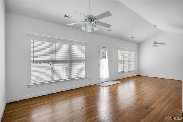 4905 Old Millrace Pl, Glen Allen, VA 23059 - unfurnished room with ceiling fan, wood finished floors, vaulted ceiling, and baseboards