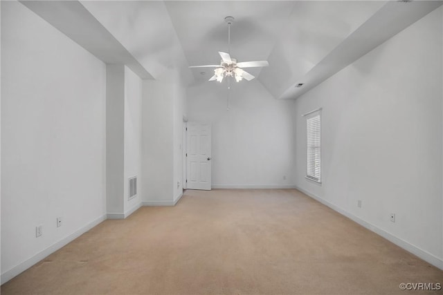 4905 Old Millrace Pl, Glen Allen, VA 23059 - unfurnished room featuring light colored carpet, a ceiling fan, high vaulted ceiling, and baseboards