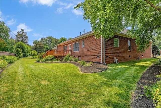 4905 Old Millrace Pl, Glen Allen, VA 23059 - rear view of property with brick siding, a wooden deck, and a yard