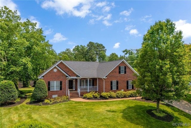 4905 Old Millrace Pl, Glen Allen, VA 23059 - ranch-style house featuring a porch, brick siding, and a front yard