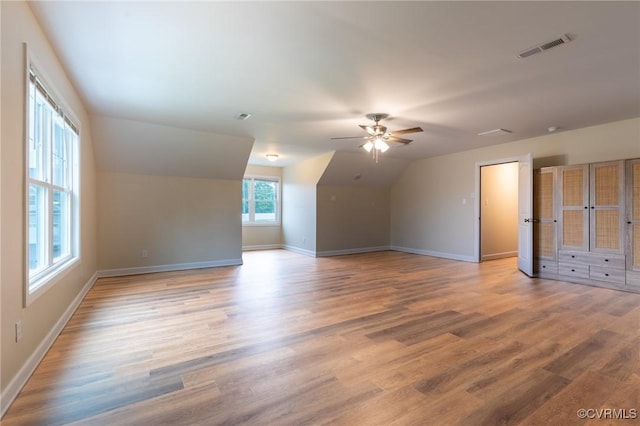 207 Eliza Ln, Aylett, VA 23009 - bonus room featuring a ceiling fan, baseboards, vaulted ceiling, and wood finished floors