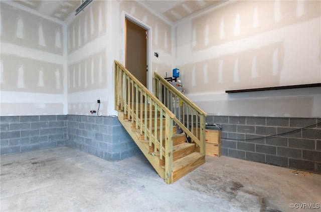 207 Eliza Ln, Aylett, VA 23009 - stairway featuring unfinished concrete floors and concrete block wall