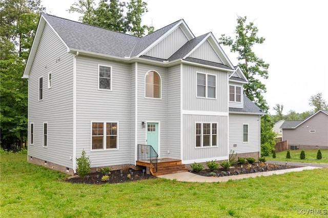 207 Eliza Ln, Aylett, VA 23009 - view of front of property with crawl space, a front yard, a shingled roof, and board and batten siding