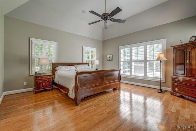 14101 Ashton Cove Dr, Midlothian, VA 23113 - bedroom featuring light wood-style floors, baseboards, a ceiling fan, and high vaulted ceiling