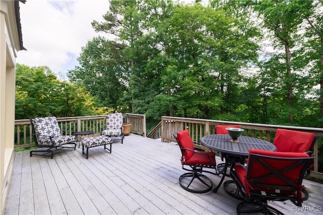 4029 Huntsteed Way, Henrico, VA 23233 - wooden terrace featuring outdoor dining area and view of wooded area