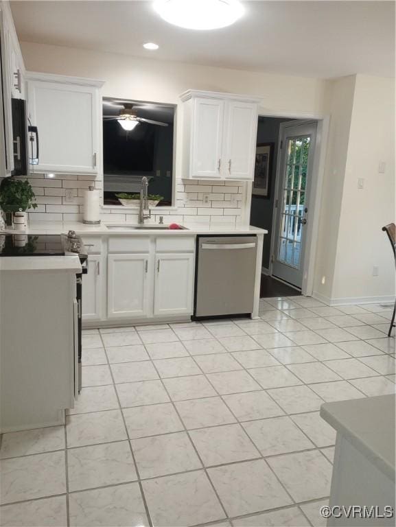 1412 Pritchard Ter, Chesterfield, VA 23235 - kitchen featuring stainless steel appliances, a sink, backsplash, light countertops, and white cabinets