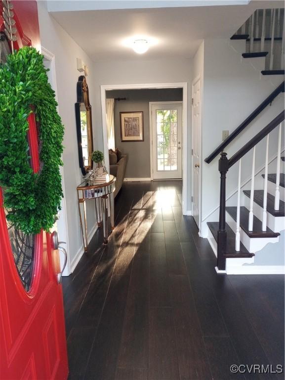 1412 Pritchard Ter, Chesterfield, VA 23235 - foyer entrance featuring stairway, hardwood / wood-style floors, and baseboards