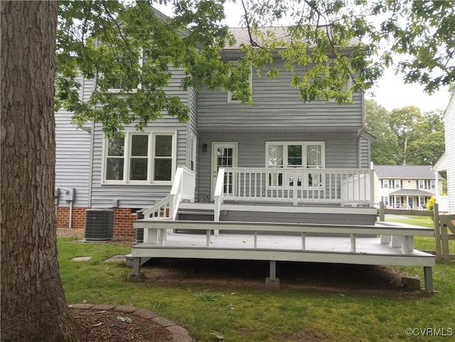 1412 Pritchard Ter, Chesterfield, VA 23235 - back of property featuring a wooden deck, central air condition unit, and a lawn