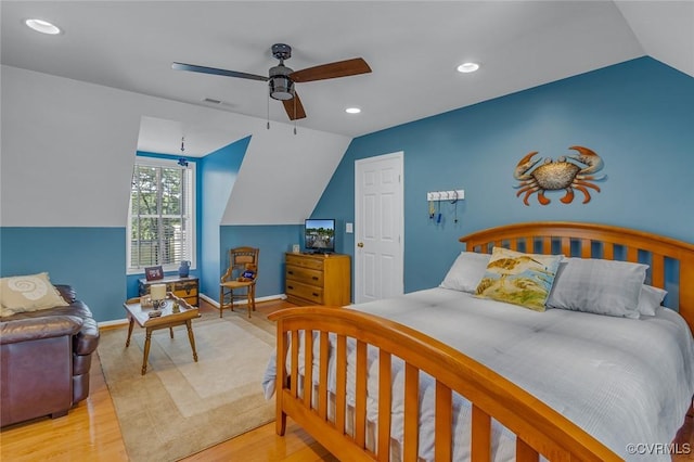431 Ships Row, Montross, VA 22520 - bedroom featuring vaulted ceiling, wood finished floors, recessed lighting, and a ceiling fan