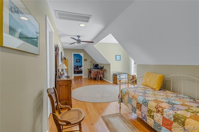 431 Ships Row, Montross, VA 22520 - bedroom with wood finished floors, lofted ceiling, ceiling fan, and recessed lighting