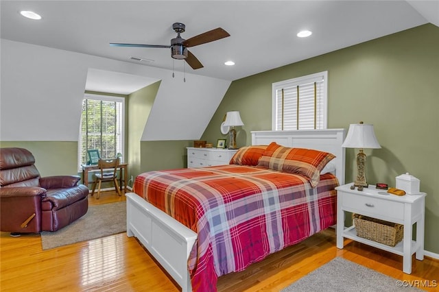 431 Ships Row, Montross, VA 22520 - bedroom with wood finished floors, ceiling fan, recessed lighting, and lofted ceiling