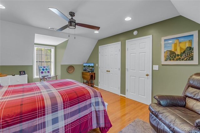 431 Ships Row, Montross, VA 22520 - bedroom featuring vaulted ceiling, wood finished floors, recessed lighting, and ceiling fan