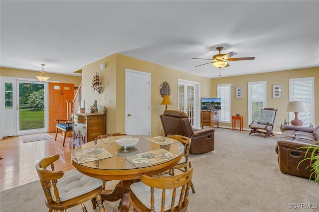 431 Ships Row, Montross, VA 22520 - dining space with light colored carpet, healthy amount of natural light, and a ceiling fan