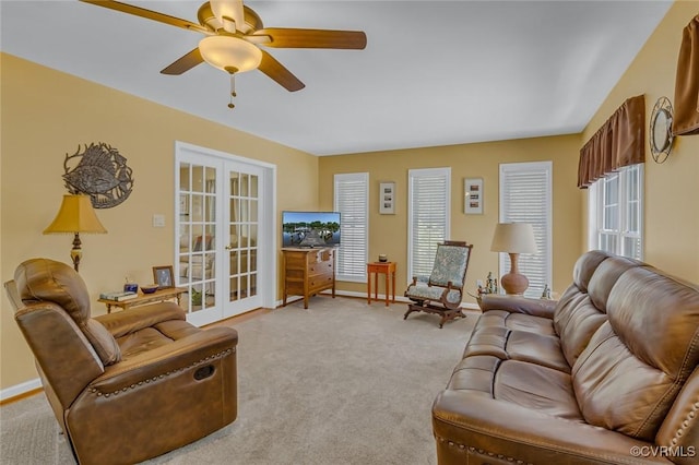 431 Ships Row, Montross, VA 22520 - living room featuring french doors, carpet, and ceiling fan