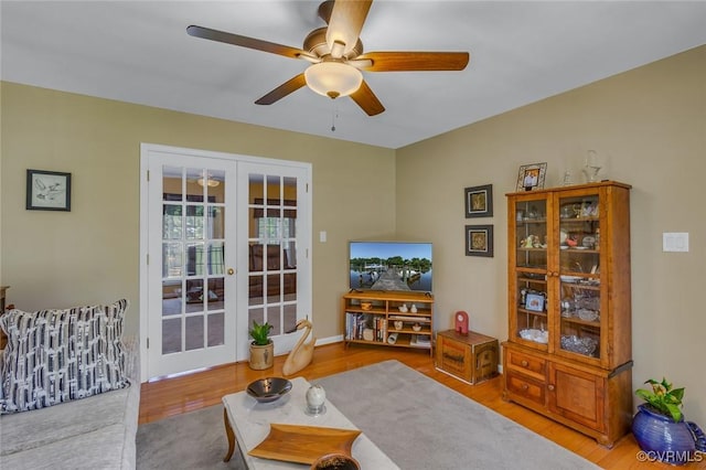 431 Ships Row, Montross, VA 22520 - living room with french doors, ceiling fan, and wood finished floors