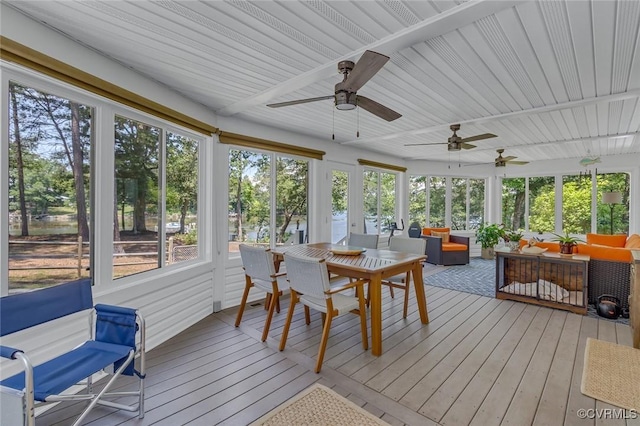 431 Ships Row, Montross, VA 22520 - sunroom / solarium with outdoor lounge area, ceiling fan, and outdoor dining area