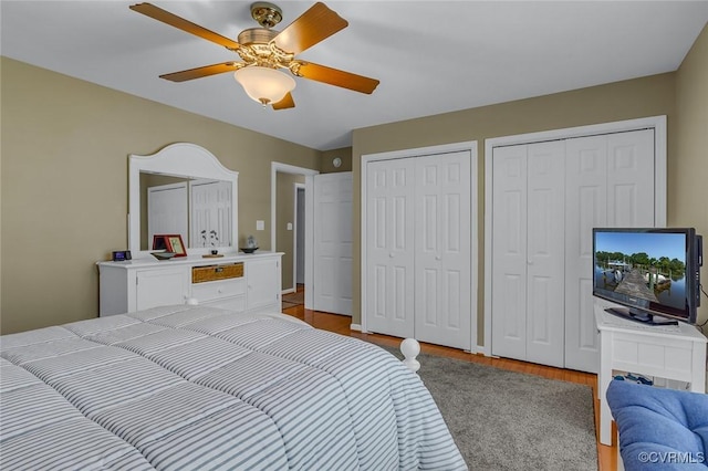 431 Ships Row, Montross, VA 22520 - bedroom with two closets, wood finished floors, and a ceiling fan