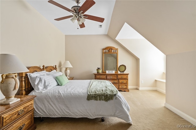2220 French Hill Ter, Powhatan, VA 23139 - bedroom with vaulted ceiling, light colored carpet, baseboards, and a ceiling fan
