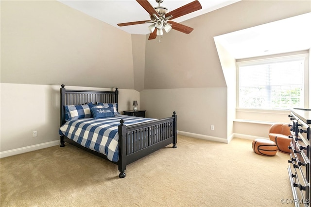2220 French Hill Ter, Powhatan, VA 23139 - bedroom featuring carpet flooring, lofted ceiling, baseboards, and a ceiling fan